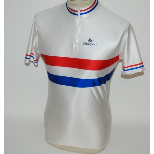 344 - A white  red and blue British National Championship jersey