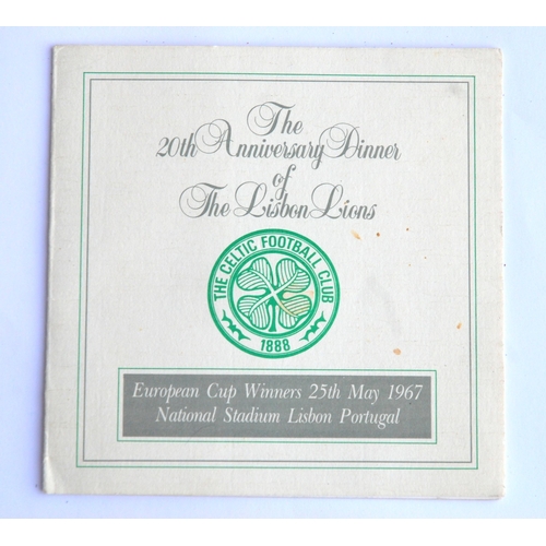 357 - A 20th Anniversary Dinner of the Lisbon Lions Menu Card