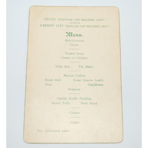 367 - A Celtic (Scottish Cup Holders 1927) v. Cardiff City (English Cup Holders 1927) Menu Card