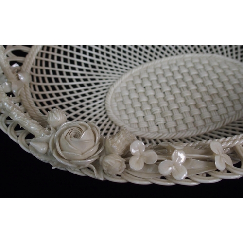 470 - A large Belleek First period 'Sydenham Twig' floral decorated oval basket