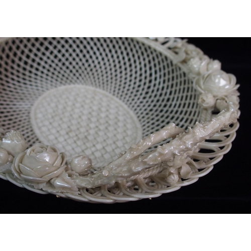 470 - A large Belleek First period 'Sydenham Twig' floral decorated oval basket