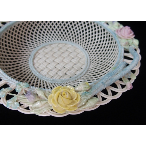 471 - A large Belleek Second period 'Sydenham Twig' floral decorated circular basket