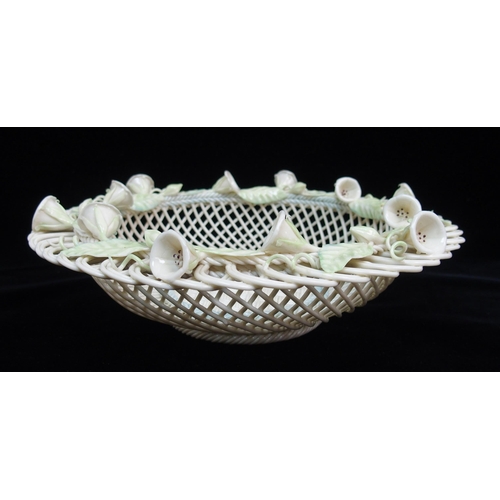 472 - A large Belleek Second Period floral decorated circular basket