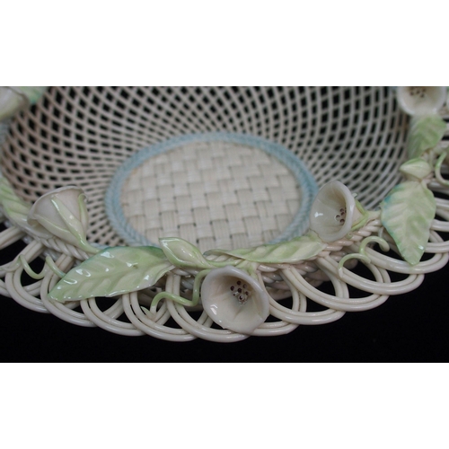 472 - A large Belleek Second Period floral decorated circular basket