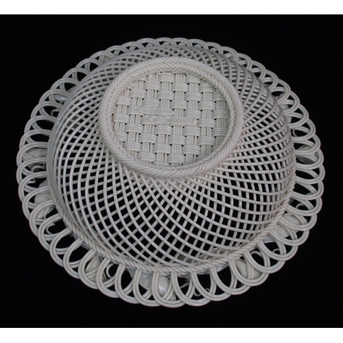 472 - A large Belleek Second Period floral decorated circular basket