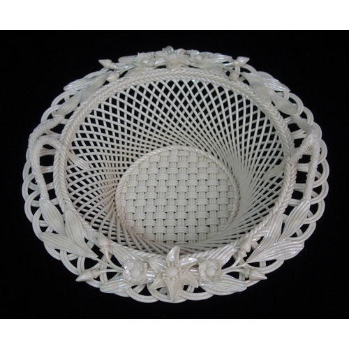 473 - A large Belleek floral decorated circular basket