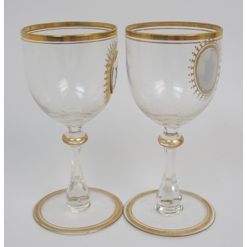 488 - A pair of MacCallum/Malcolm Clan Crest wine glasses