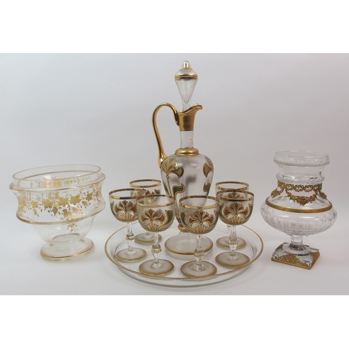 489 - A Continental Art Nouveau glass drinks set on tray