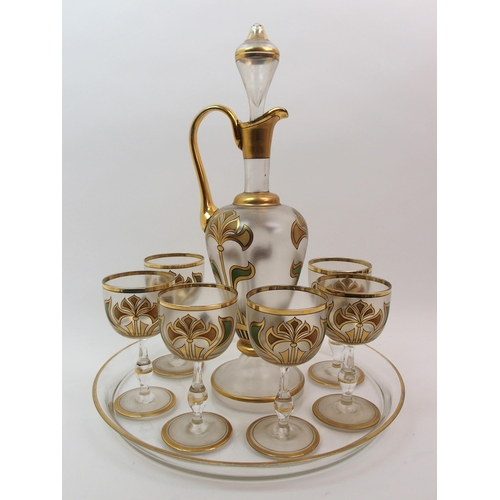 489 - A Continental Art Nouveau glass drinks set on tray