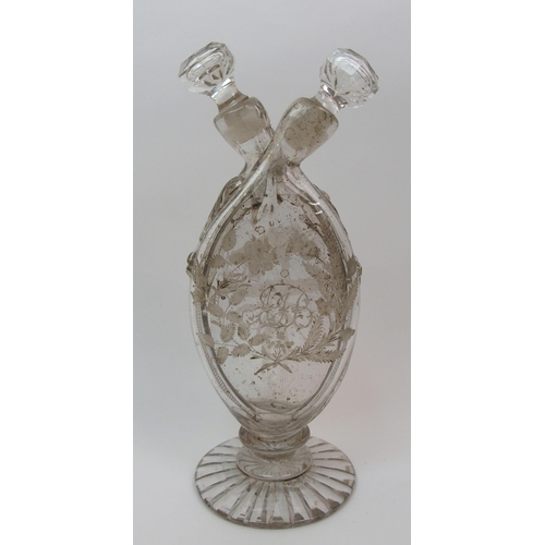 490 - A 19th century cut and etched twin neck spirit decanter