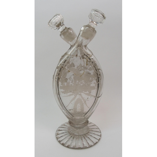 490 - A 19th century cut and etched twin neck spirit decanter