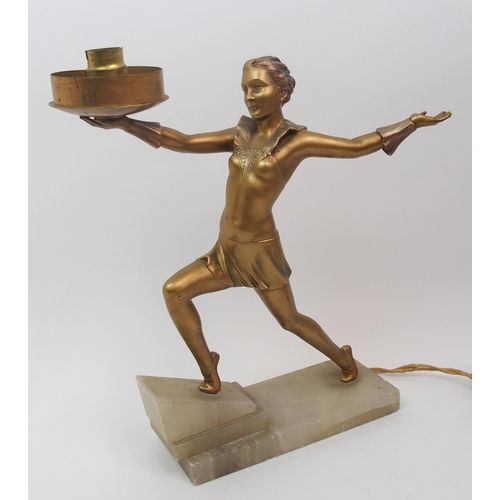 502 - An Art Deco spelter table lamp