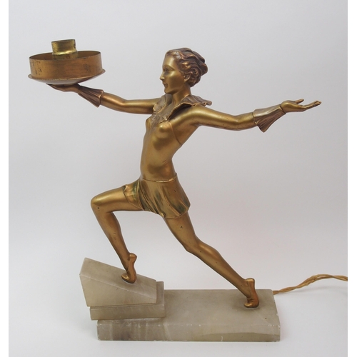 502 - An Art Deco spelter table lamp