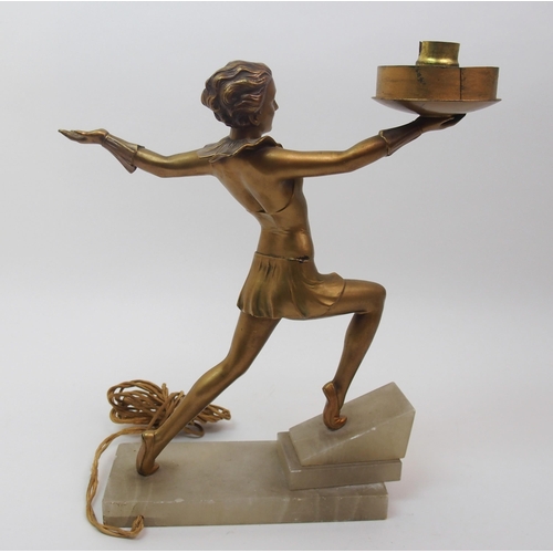 502 - An Art Deco spelter table lamp