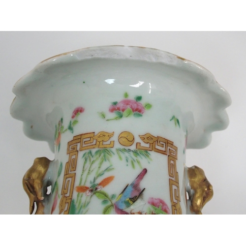 71 - A pair of Canton famille rose two handled vases