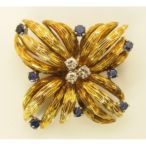 718 - A 14ct gold sapphire and diamond brooch