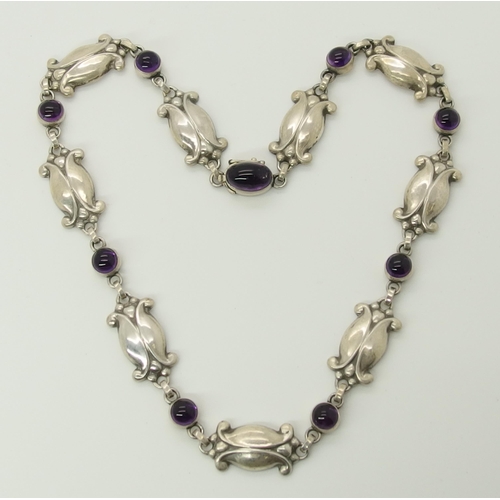 724 - A silver Georg Jensen amethyst necklace