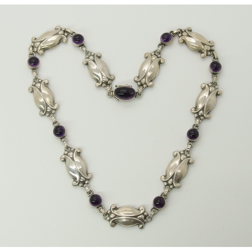 724 - A silver Georg Jensen amethyst necklace