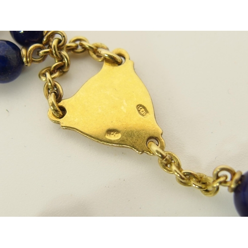 761 - An 18ct yellow gold and lapis lazuli rosary