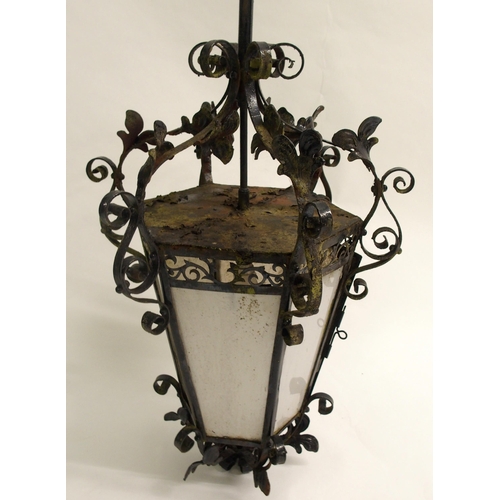 810 - A wrought iron hall lantern