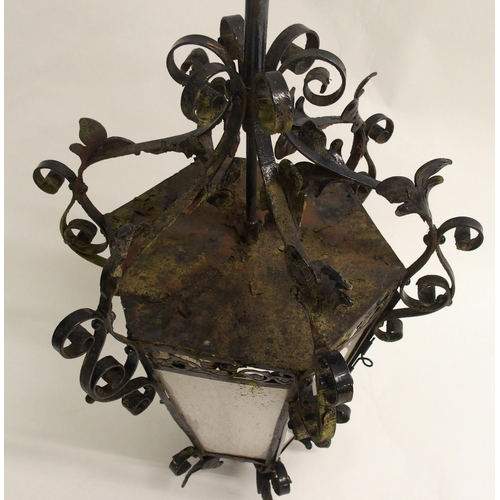 810 - A wrought iron hall lantern