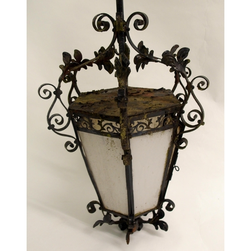 810 - A wrought iron hall lantern