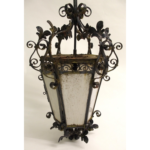 810 - A wrought iron hall lantern