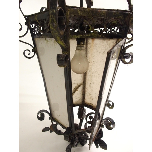 810 - A wrought iron hall lantern