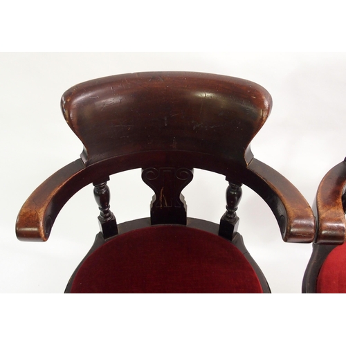 817 - Eight Victorian mahogany ships revolving armchairs