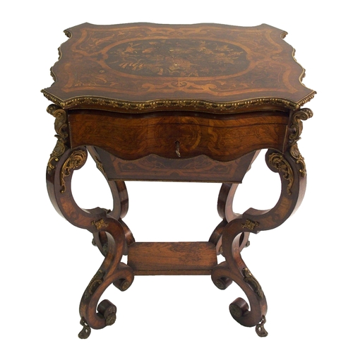 824 - A Louis XV style gilt metal-mounted rosewood and inlaid sewing table