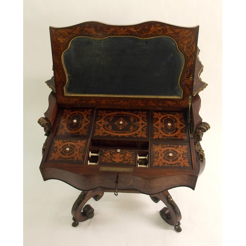 824 - A Louis XV style gilt metal-mounted rosewood and inlaid sewing table