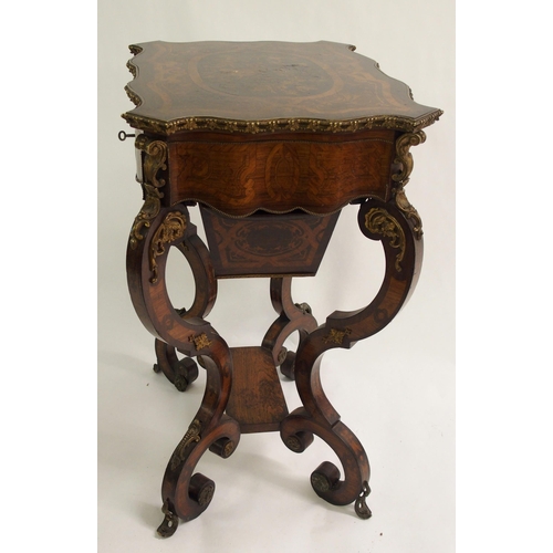 824 - A Louis XV style gilt metal-mounted rosewood and inlaid sewing table