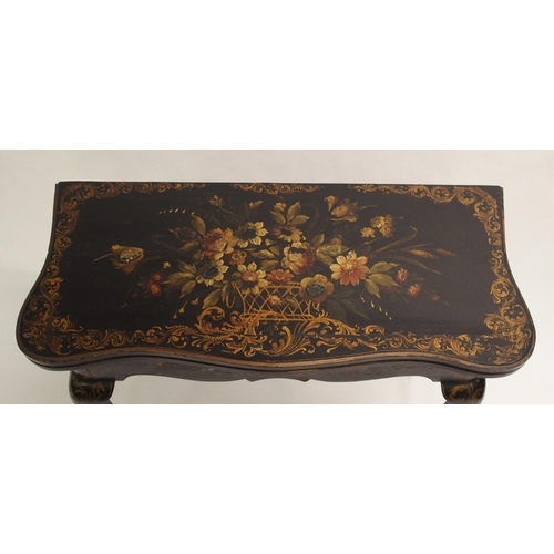 825 - An ebonised serpentine fold-over card table