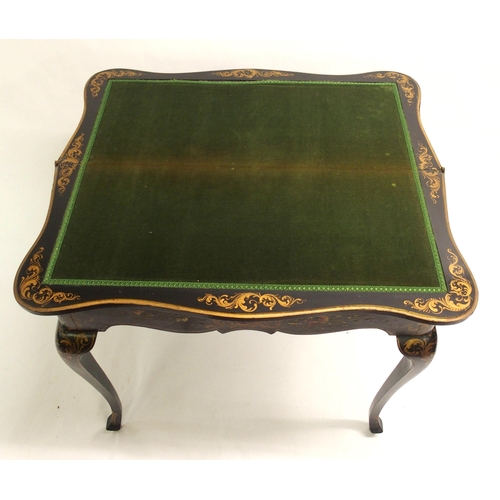 825 - An ebonised serpentine fold-over card table