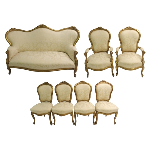 835 - A Louis XV style giltwood seven piece parlour suite