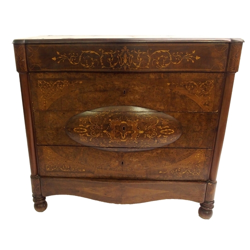 840 - A Continental rosewood and burr walnut serpentine chest