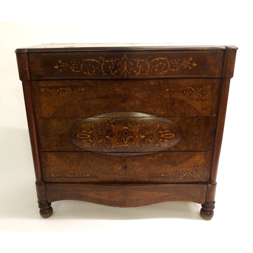 840 - A Continental rosewood and burr walnut serpentine chest