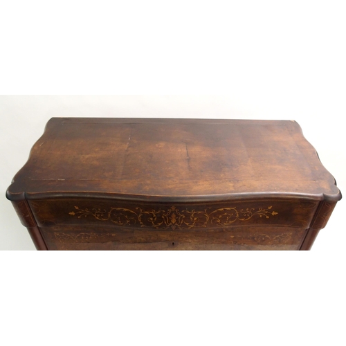 840 - A Continental rosewood and burr walnut serpentine chest