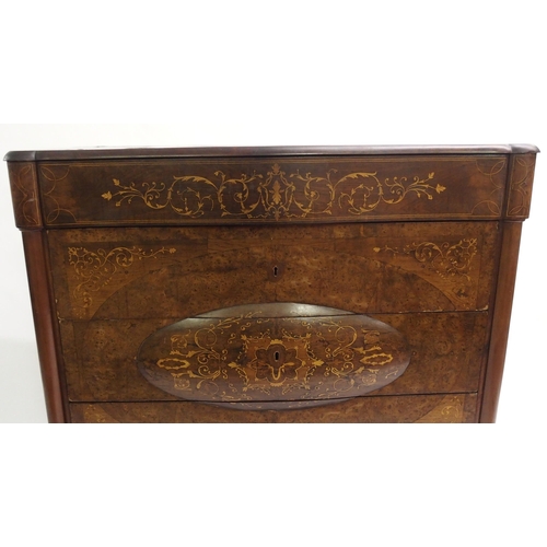 840 - A Continental rosewood and burr walnut serpentine chest