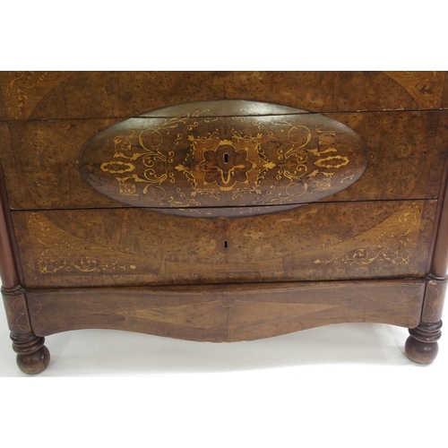 840 - A Continental rosewood and burr walnut serpentine chest