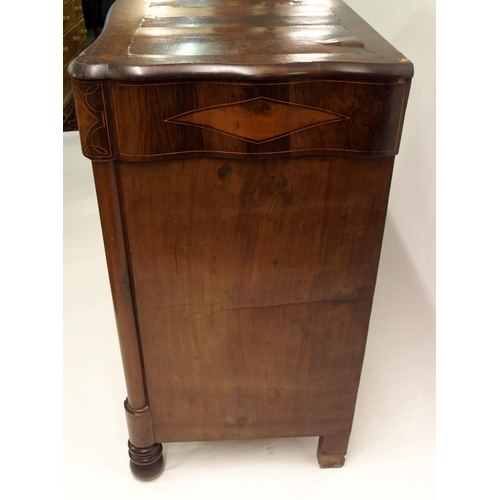 840 - A Continental rosewood and burr walnut serpentine chest