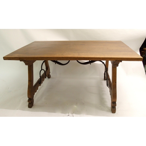 842 - A Spanish walnut trestle table