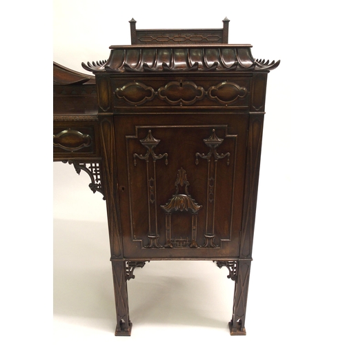 848 - A Chinese Chippendale style mahogany pedestal sideboard