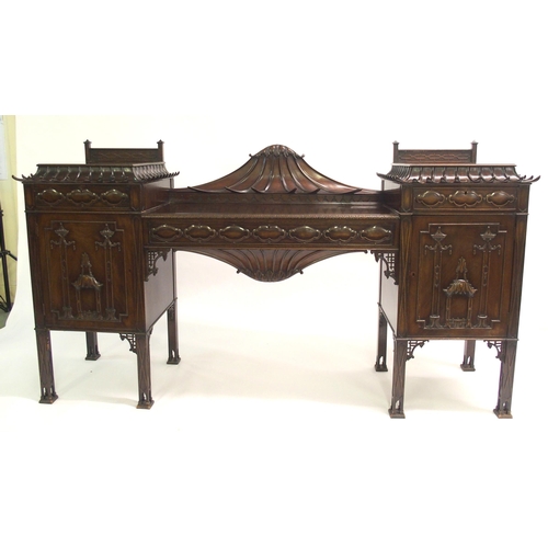 848 - A Chinese Chippendale style mahogany pedestal sideboard