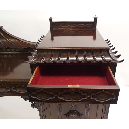 848 - A Chinese Chippendale style mahogany pedestal sideboard