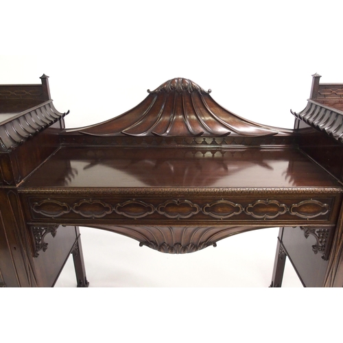 848 - A Chinese Chippendale style mahogany pedestal sideboard