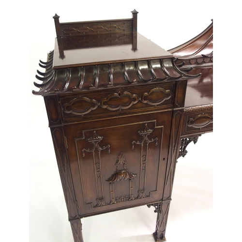 848 - A Chinese Chippendale style mahogany pedestal sideboard