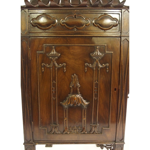 848 - A Chinese Chippendale style mahogany pedestal sideboard