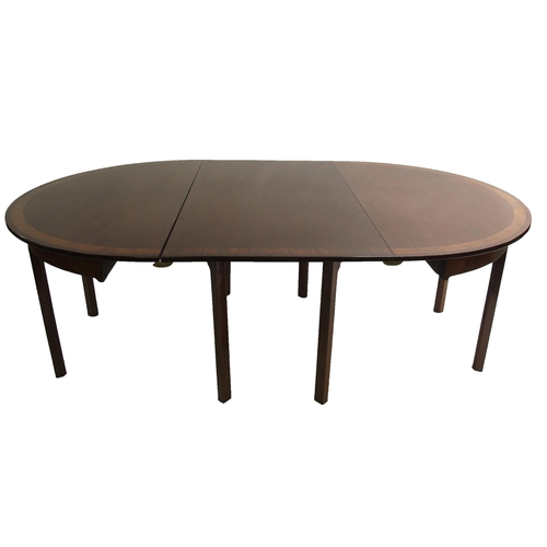 850 - A Georgian style mahogany  crossbanded and ebony lined twin D-end dining table