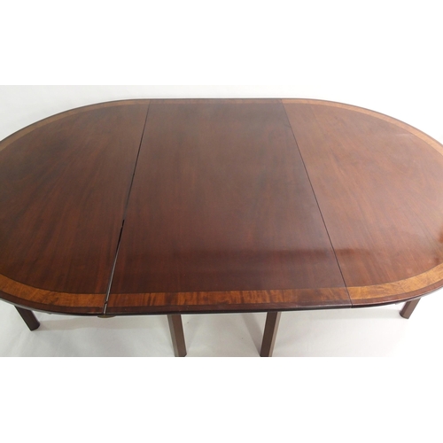 850 - A Georgian style mahogany  crossbanded and ebony lined twin D-end dining table